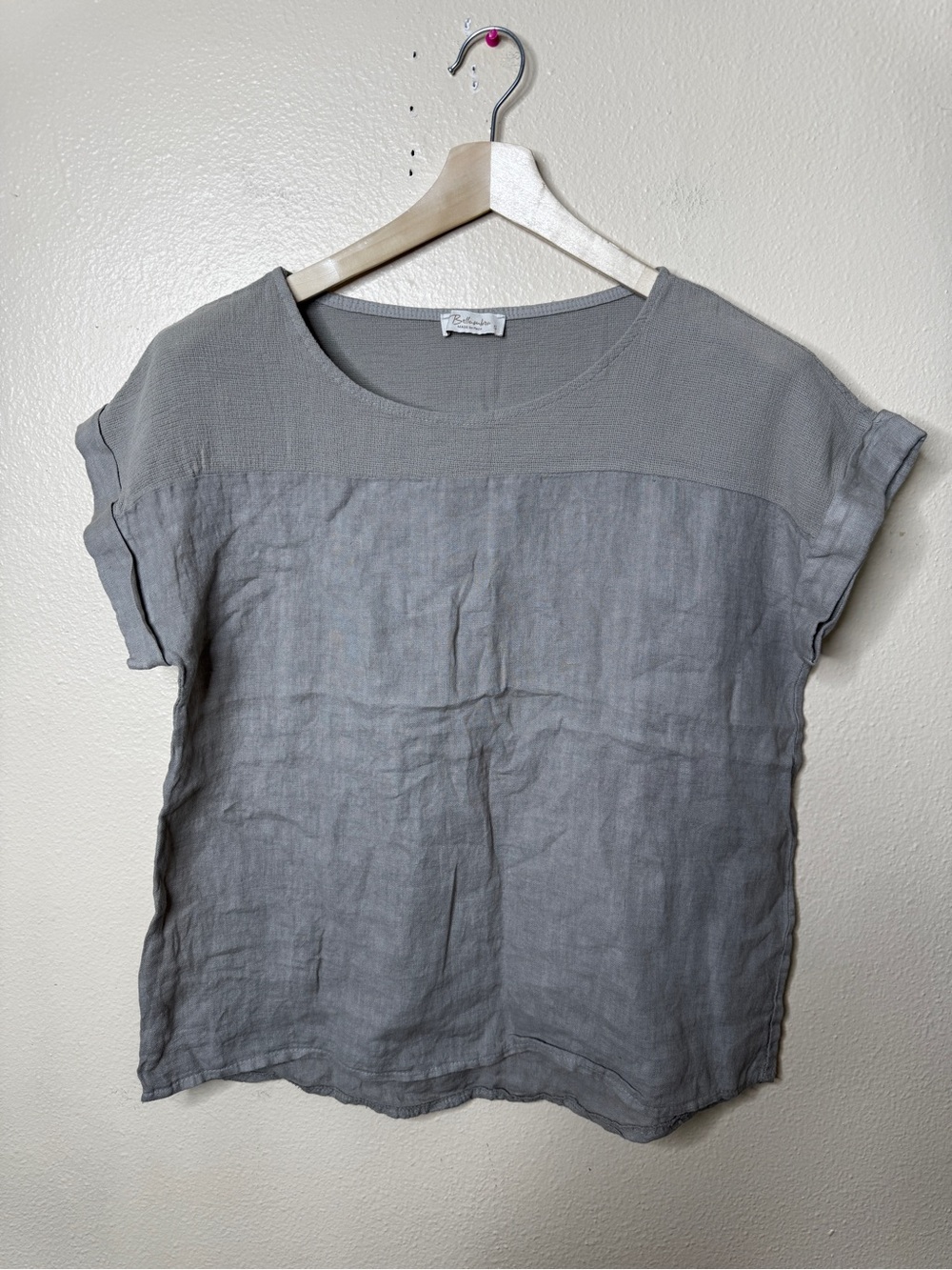 Bellambra Made In Italy Linen Blend Top Women’s Small Gray Cap Sleeve Oversized